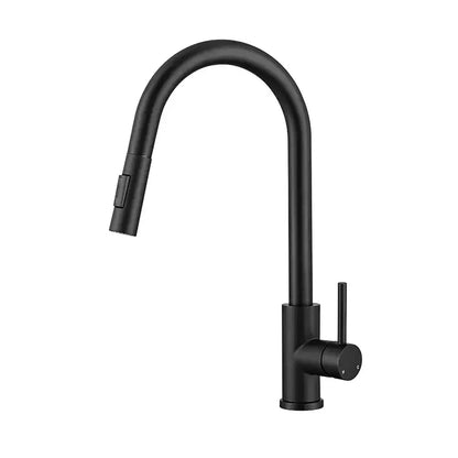 Modern brushed gold & black kitchen faucet with pull out hose