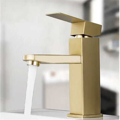 Modern brushed gold & black rectangular basin tap bathroom sink mixer