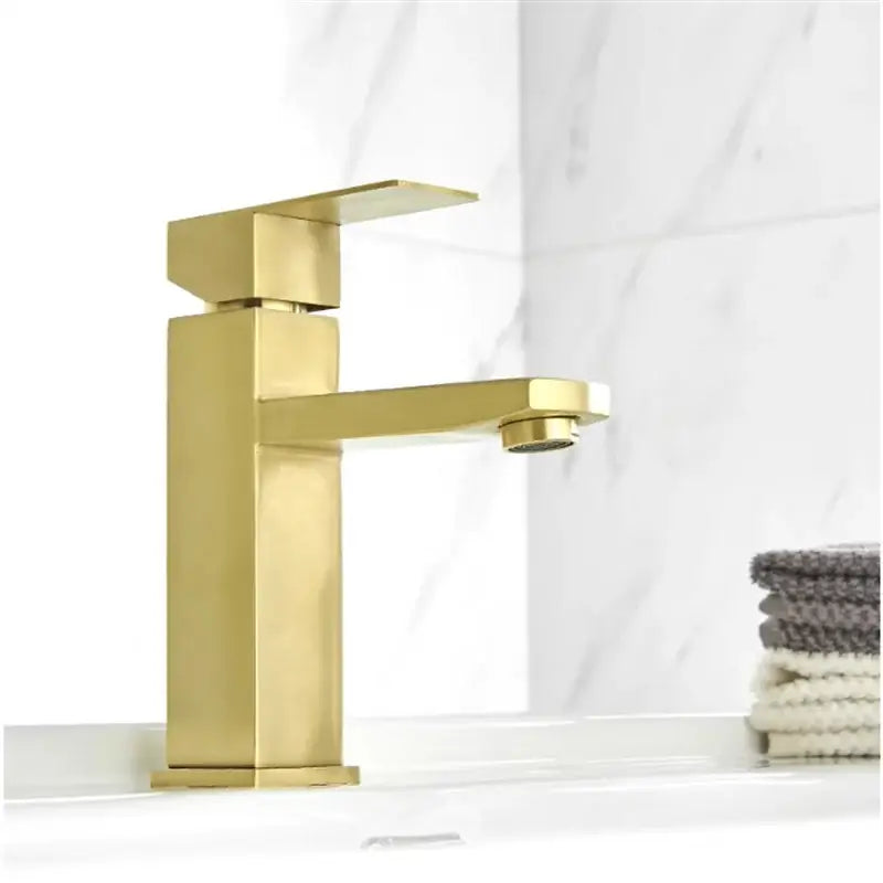Modern brushed gold & black rectangular basin tap bathroom sink mixer