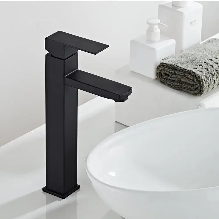 Modern brushed gold & black rectangular basin tap bathroom sink mixer