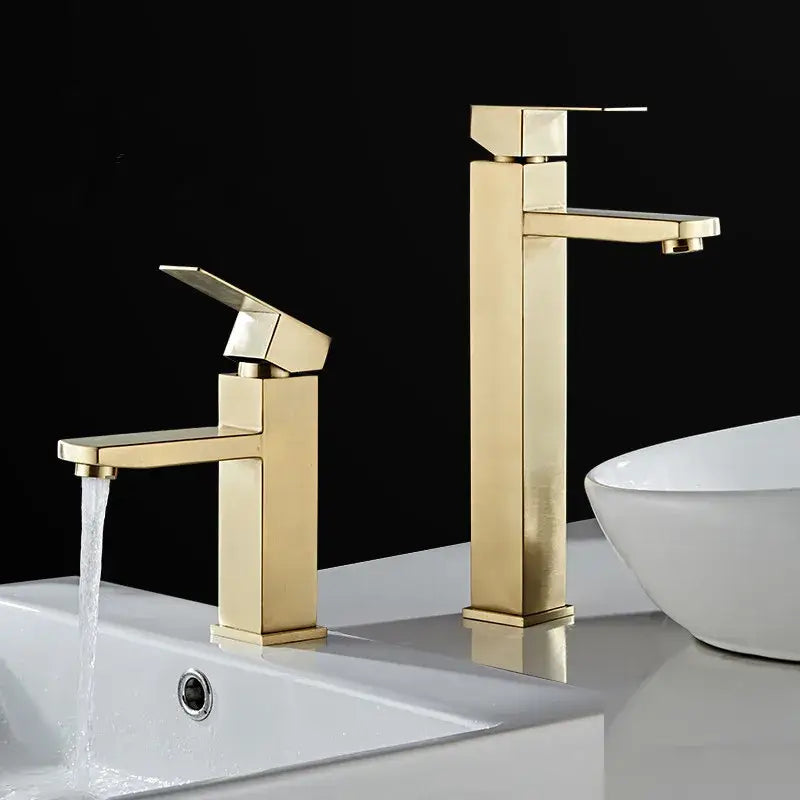 Modern brushed gold & black rectangular basin tap bathroom sink mixer