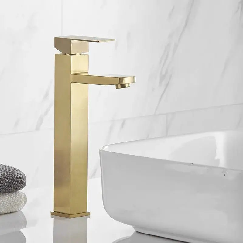 Modern brushed gold & black rectangular basin tap bathroom sink mixer