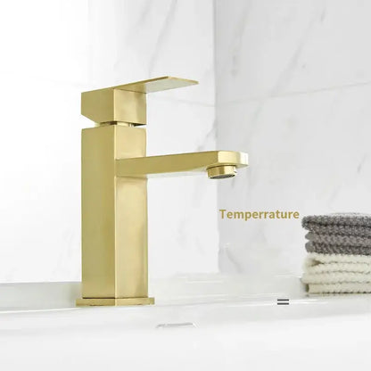 Modern brushed gold & black rectangular basin tap bathroom sink mixer