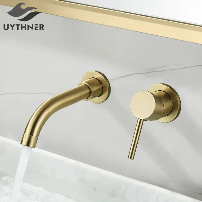 Modern brushed gold & black wall mounted basin faucet bathroom mixer