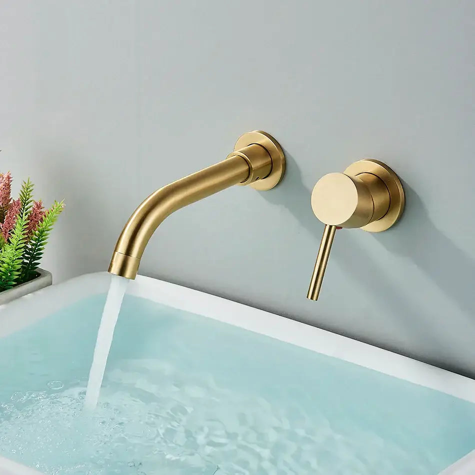 Modern brushed gold & black wall mounted basin faucet bathroom mixer