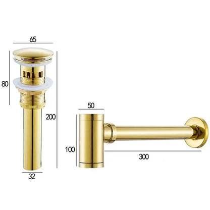 Modern brushed gold brass basin p-trap bathroom sink drain