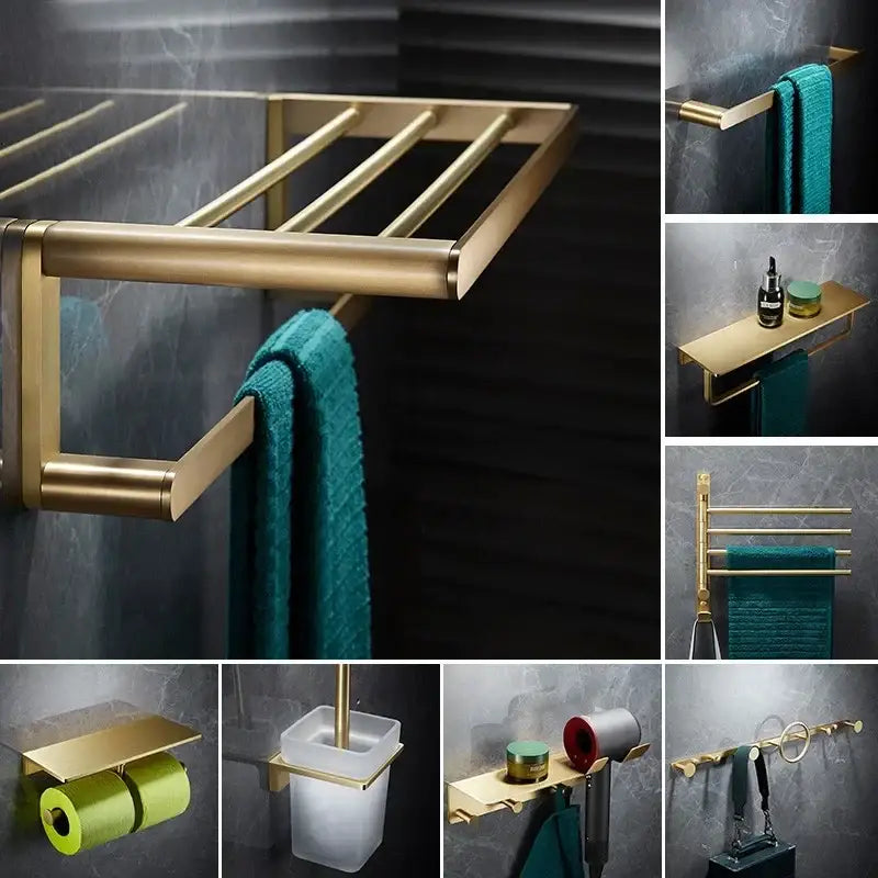 Modern brushed gold brass bath hardware set bathroom towel rack
