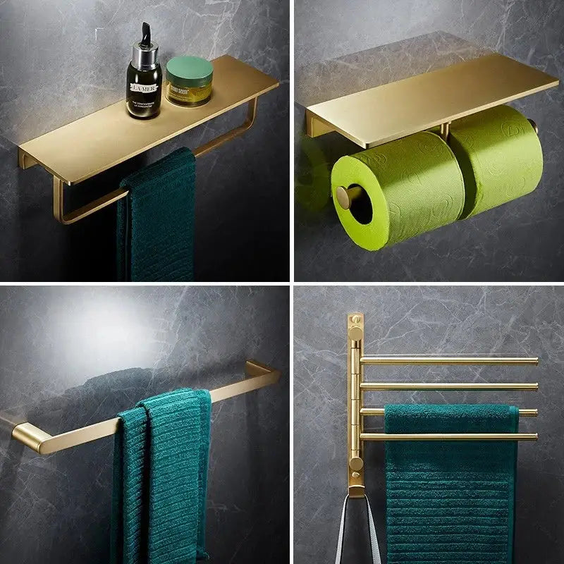 Modern brushed gold brass bath hardware set bathroom towel rack
