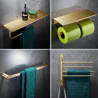 Modern brushed gold brass bath hardware set bathroom towel rack