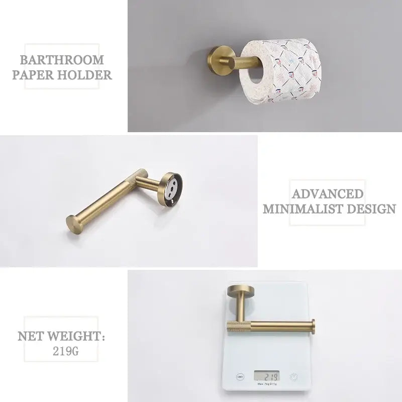 Modern brushed gold brass bathroom accessories set for bathroom