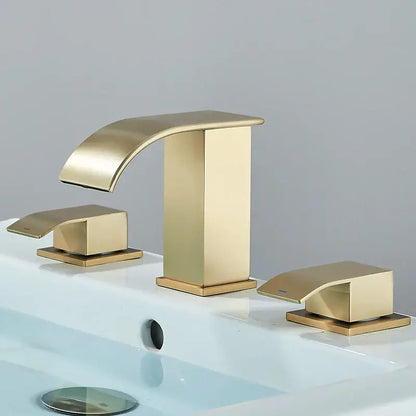 Modern brushed gold dual handle waterfall faucet bathroom sink tap