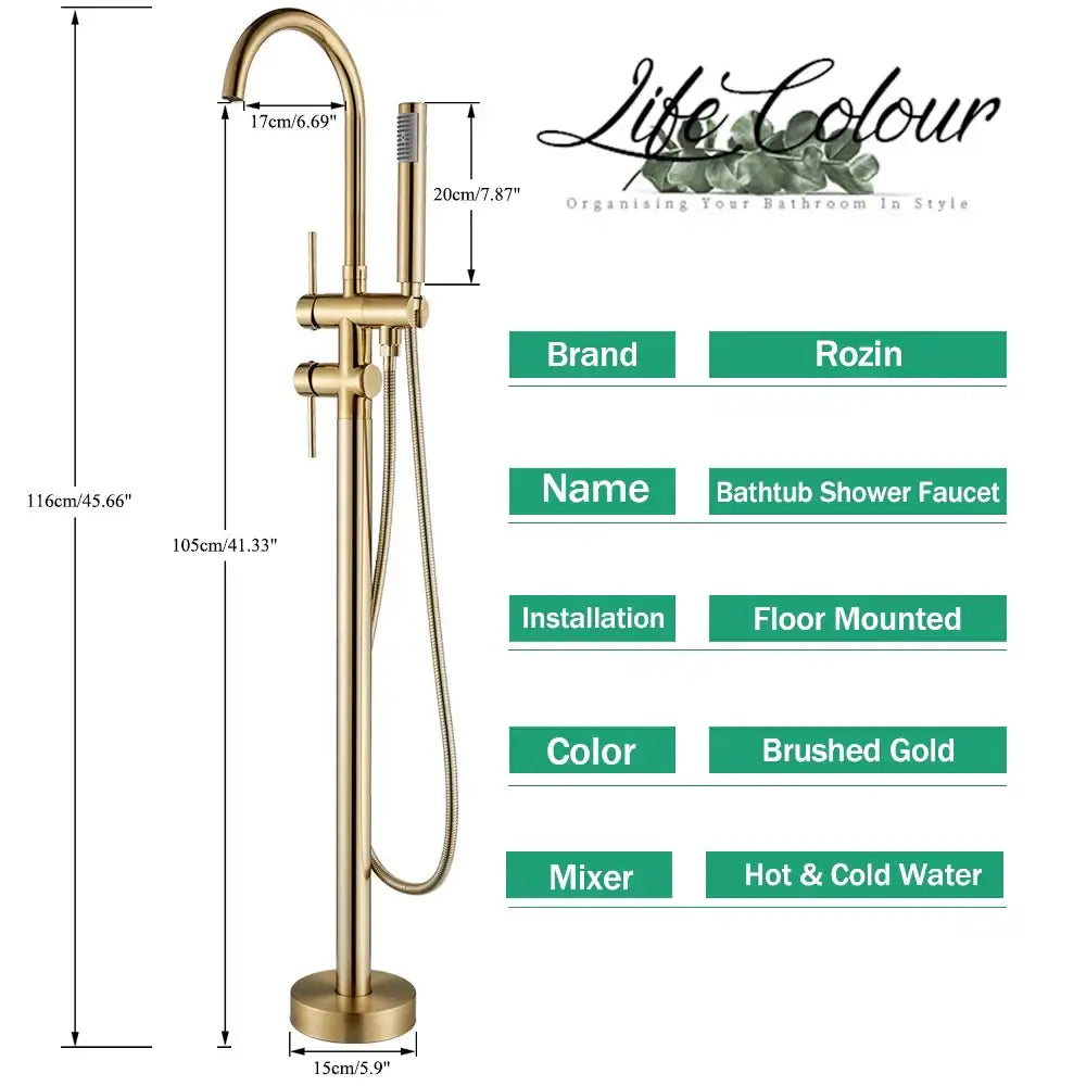 Modern brushed gold freestanding bathtub faucet bathroom handshower