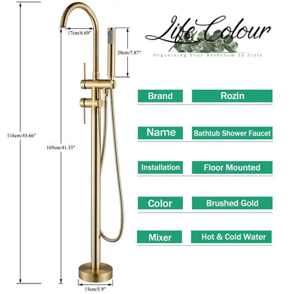 Modern brushed gold freestanding bathtub faucet bathroom handshower