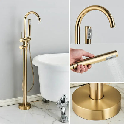 Modern brushed gold freestanding bathtub faucet bathroom handshower