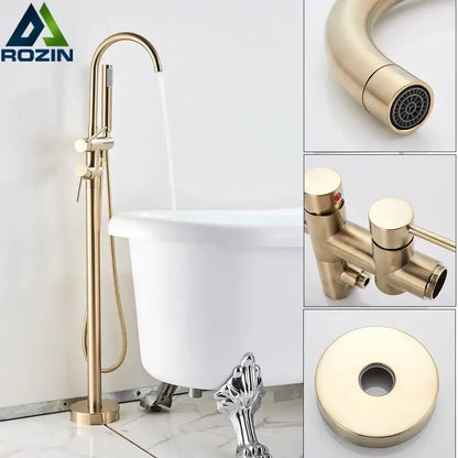 Modern brushed gold freestanding bathtub faucet bathroom handshower