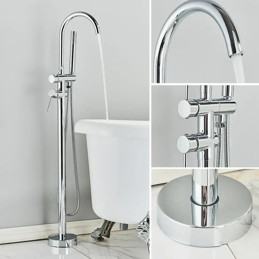Modern brushed gold freestanding bathtub faucet bathroom handshower