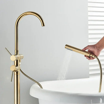 Modern brushed gold freestanding bathtub faucet bathroom handshower