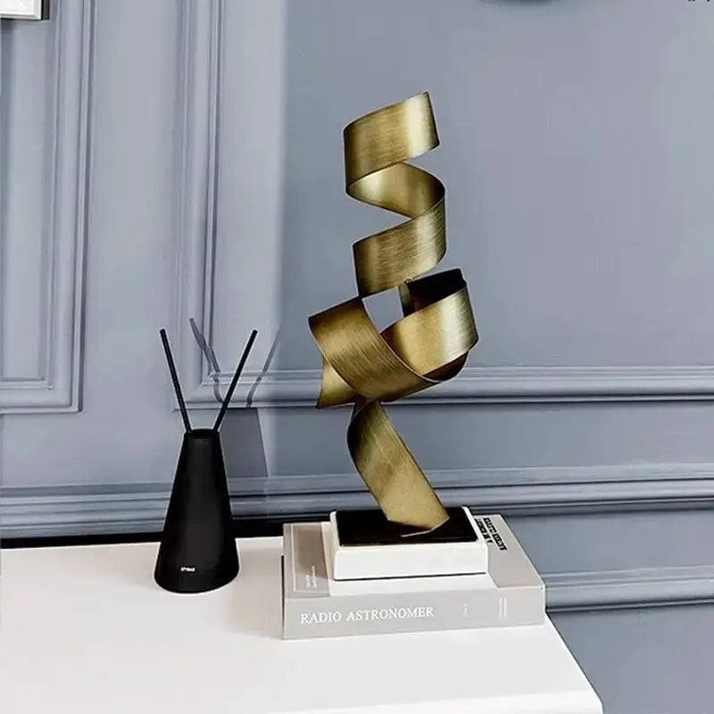 Modern brushed gold geometric wrought iron sculpture living room decor