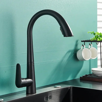 Modern brushed gold gourmet kitchen faucet with flexible pull out tap