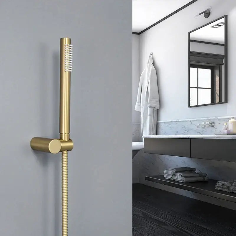 Modern brushed gold hand shower with stainless steel hose bathroom