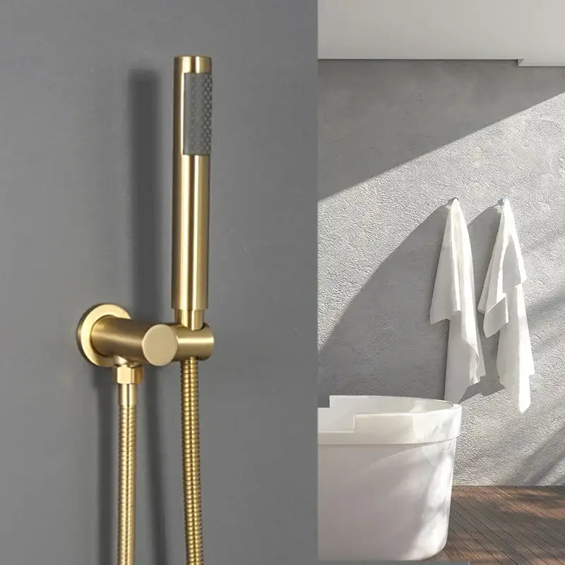 Modern brushed gold hand shower with stainless steel hose bathroom