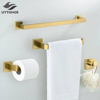 Modern brushed gold hardware set bathroom towel rail and hooks