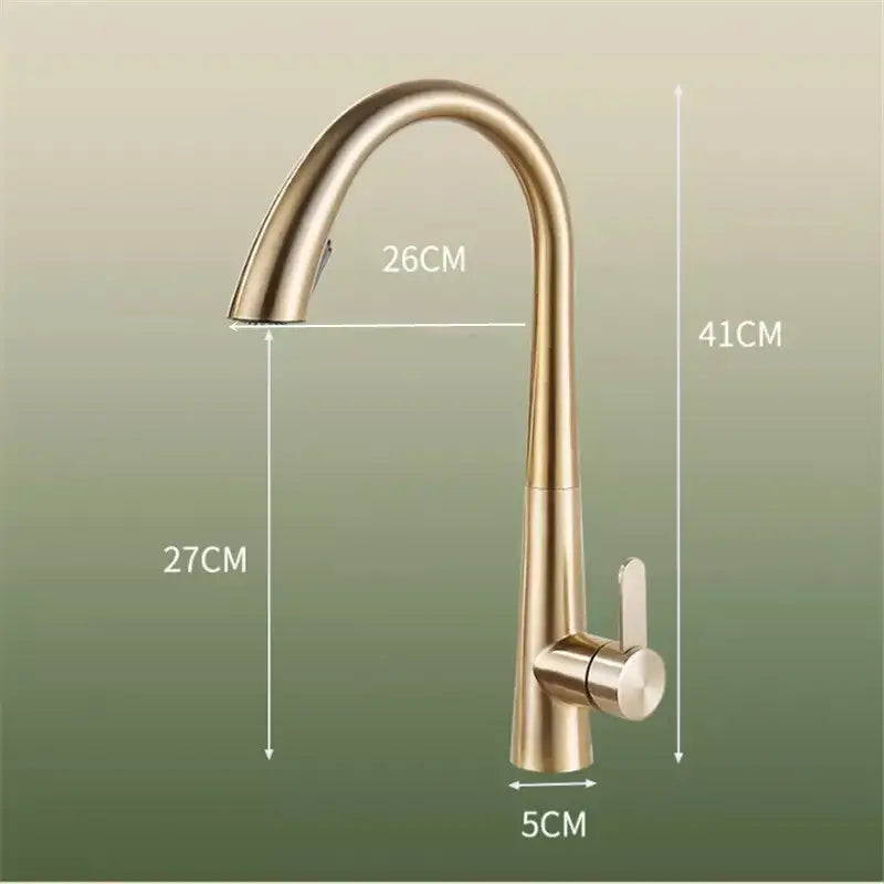 Modern brushed gold kitchen sink faucet with pull out spring spout