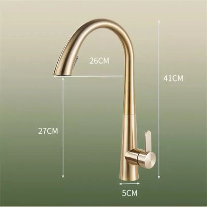 Modern brushed gold kitchen sink faucet with pull out spring spout