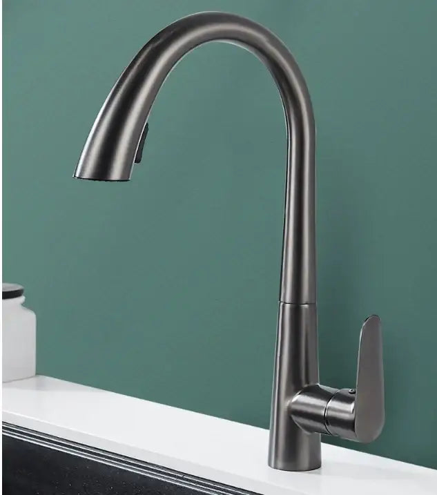Modern brushed gold kitchen sink faucet with pull out spring spout