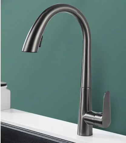 Modern brushed gold kitchen sink faucet with pull out spring spout