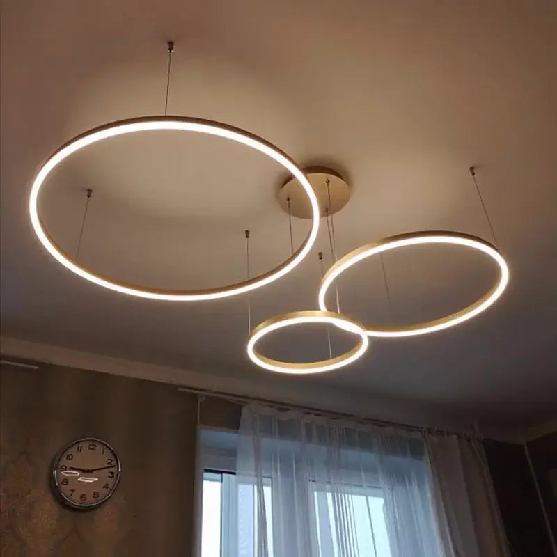 Modern brushed gold led chandelier dining room ring light