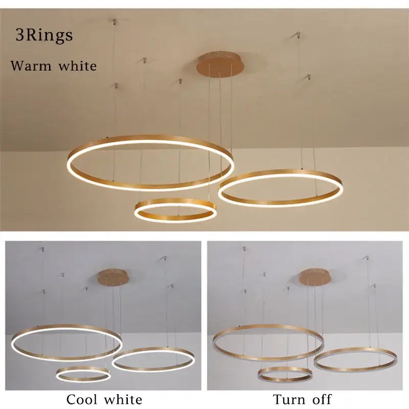 Modern brushed gold led chandelier dining room ring light