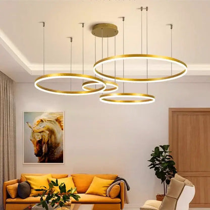 Modern brushed gold led chandelier dining room ring light