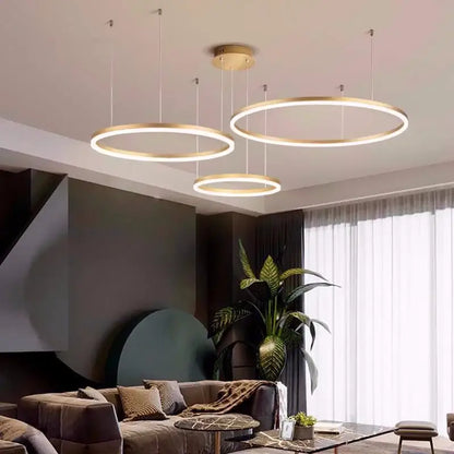 Modern brushed gold led chandelier dining room ring light