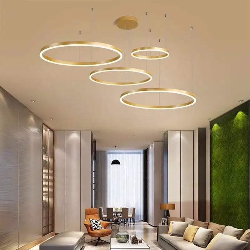 Modern brushed gold led chandelier dining room ring light