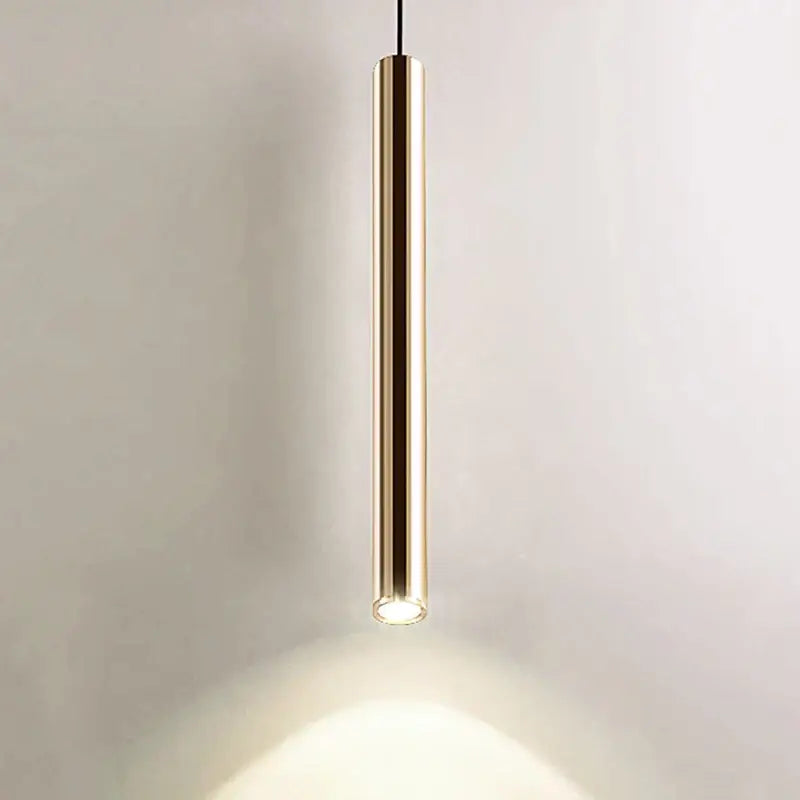 Modern brushed gold led pendant light dining room cylindrical lamp