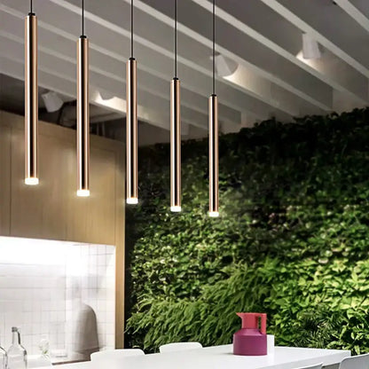 Modern brushed gold led pendant light dining room cylindrical lamp