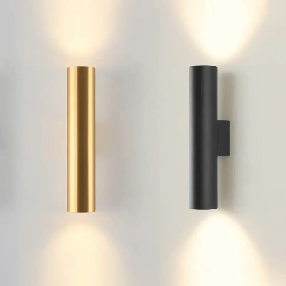Modern brushed gold & matte black cylindrical wall lights bedroom led