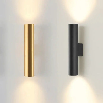 Modern brushed gold & matte black cylindrical wall lights bedroom led