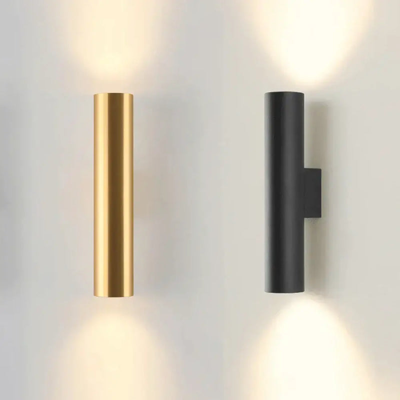 Modern brushed gold & matte black cylindrical wall lights bedroom led