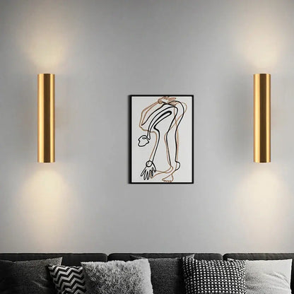 Modern brushed gold & matte black cylindrical wall lights bedroom led