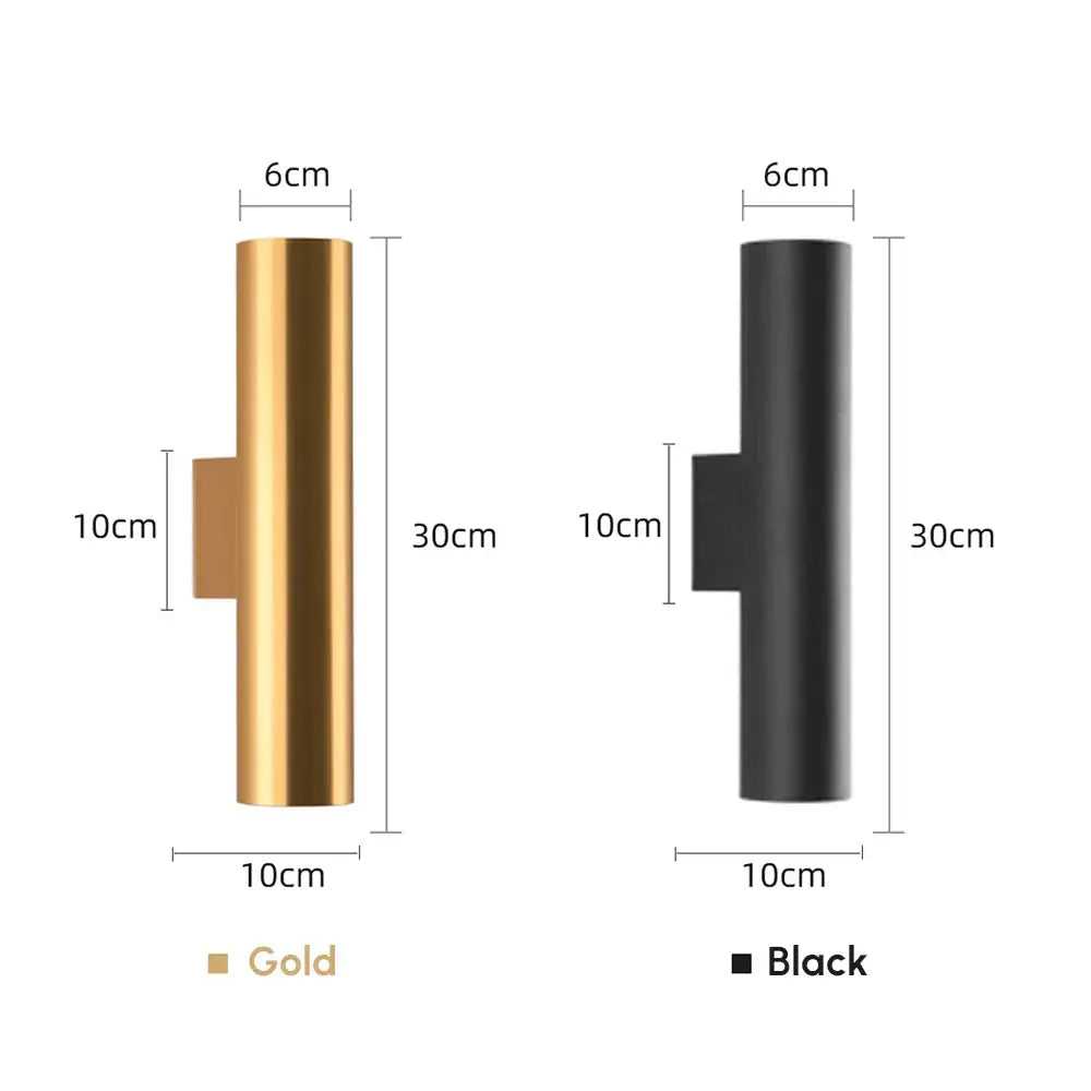 Modern brushed gold & matte black cylindrical wall lights bedroom led