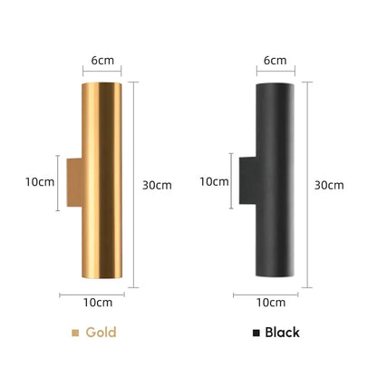 Modern brushed gold & matte black cylindrical wall lights bedroom led