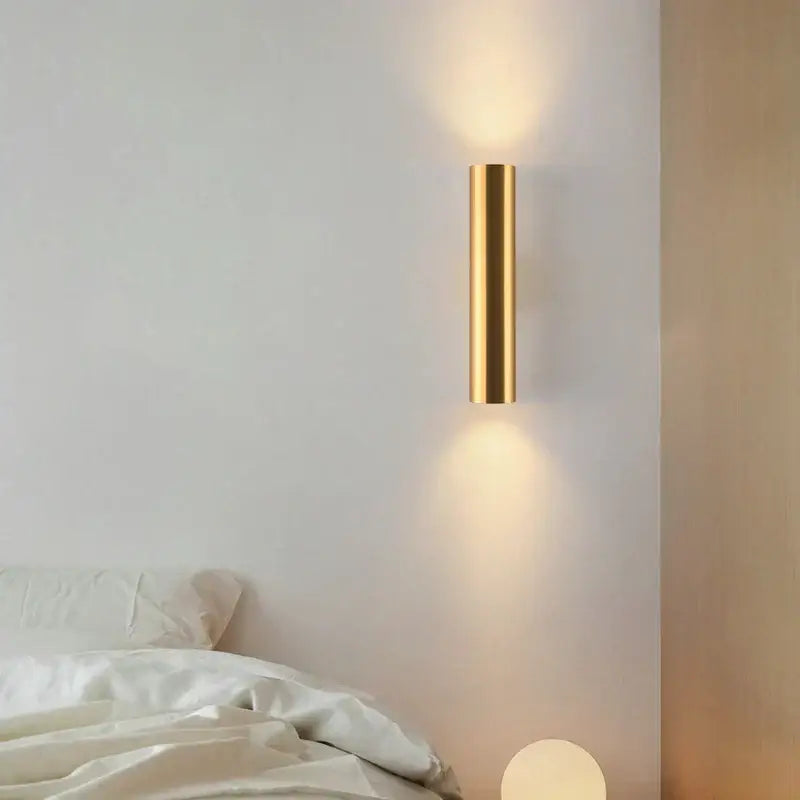 Modern brushed gold & matte black cylindrical wall lights bedroom led
