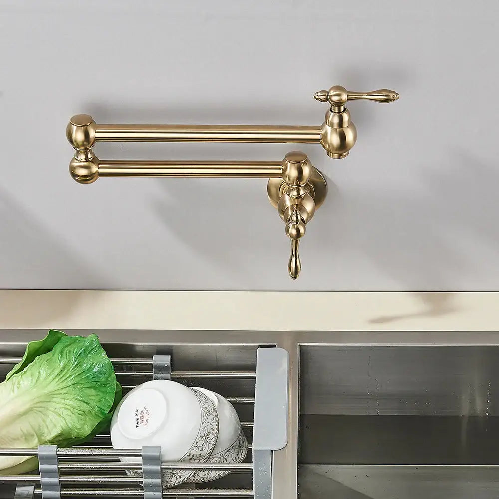 Modern brushed gold pot filler faucet kitchen tap with folding spout