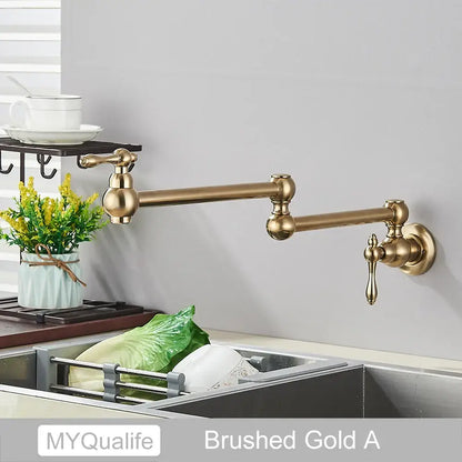 Modern brushed gold pot filler faucet kitchen tap with folding spout