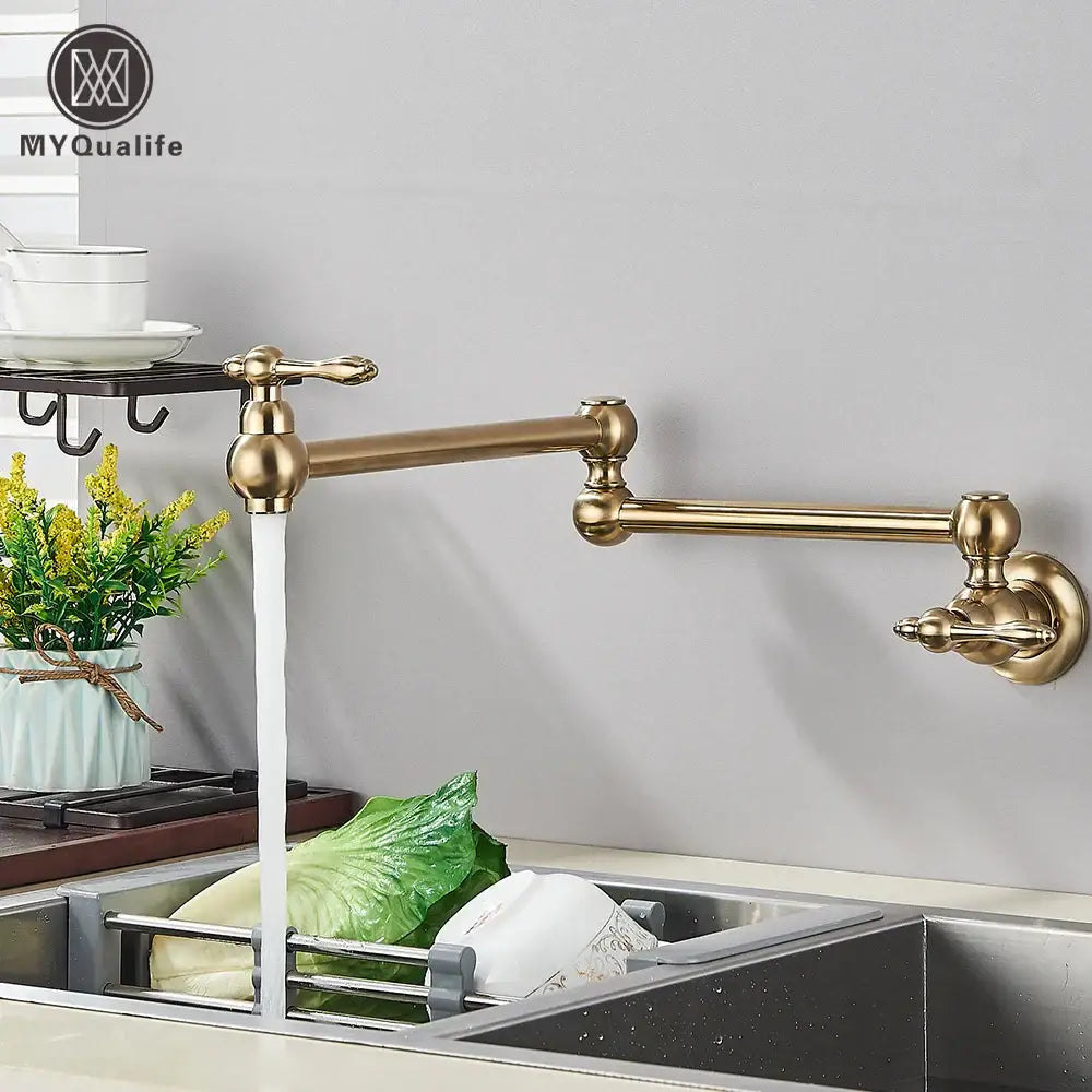Modern brushed gold pot filler faucet kitchen tap with folding spout