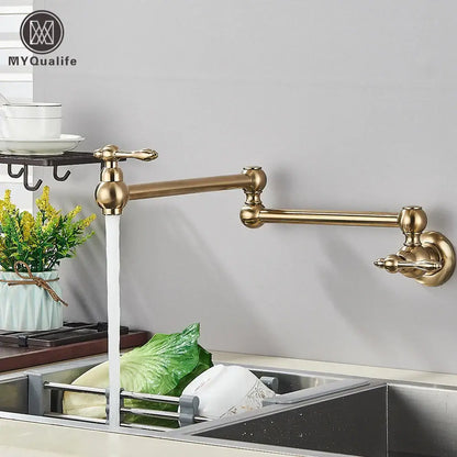 Modern brushed gold pot filler faucet kitchen tap with folding spout