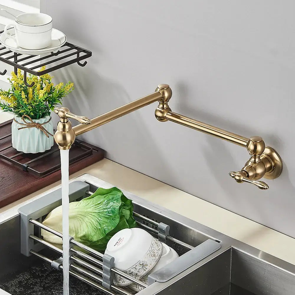 Modern brushed gold pot filler faucet kitchen tap with folding spout