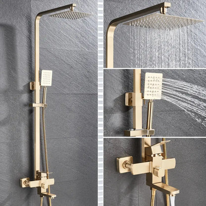 Modern brushed gold rain shower set bathroom mixer with handheld spray